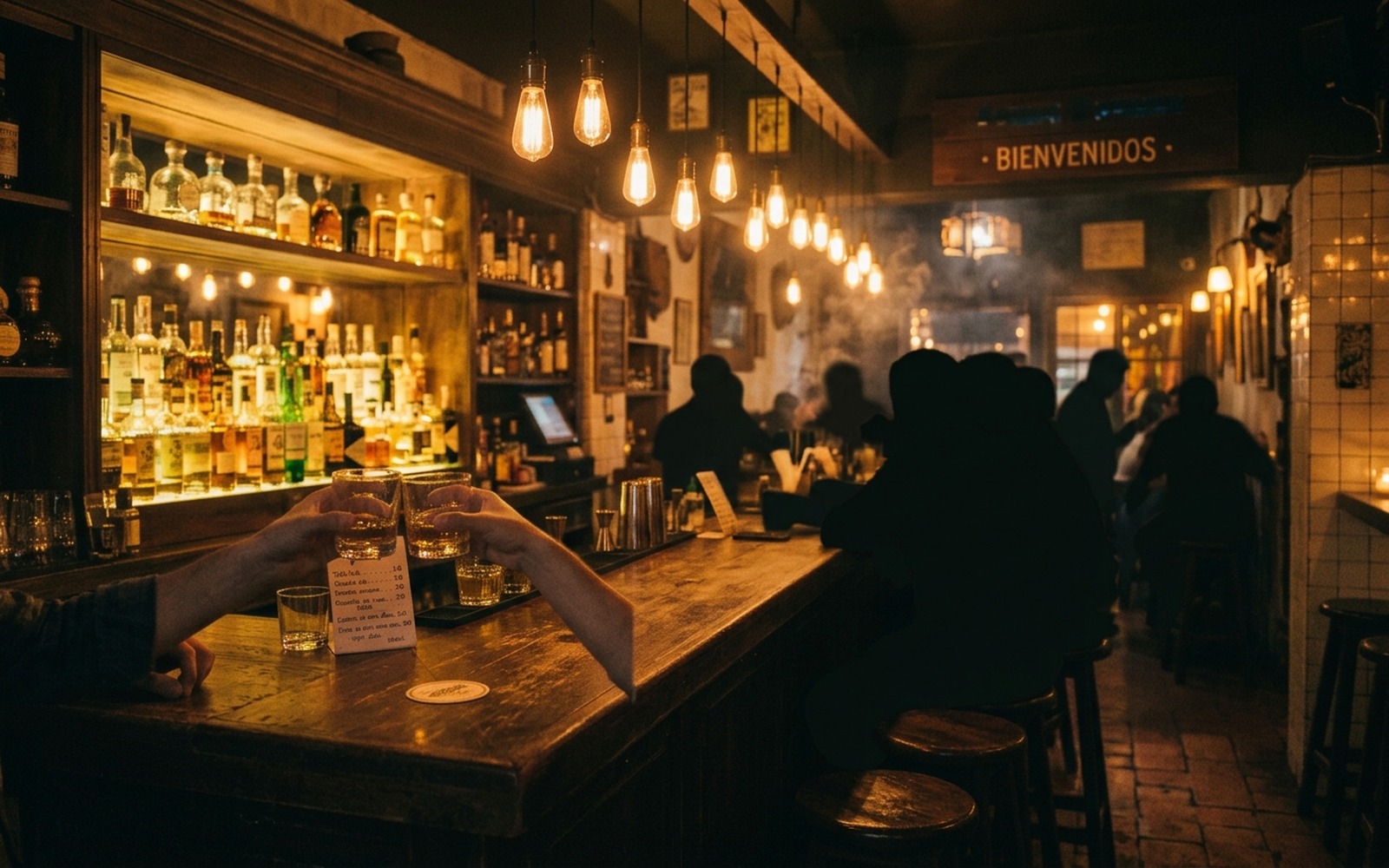 Barra de RECREO con luces cálidas